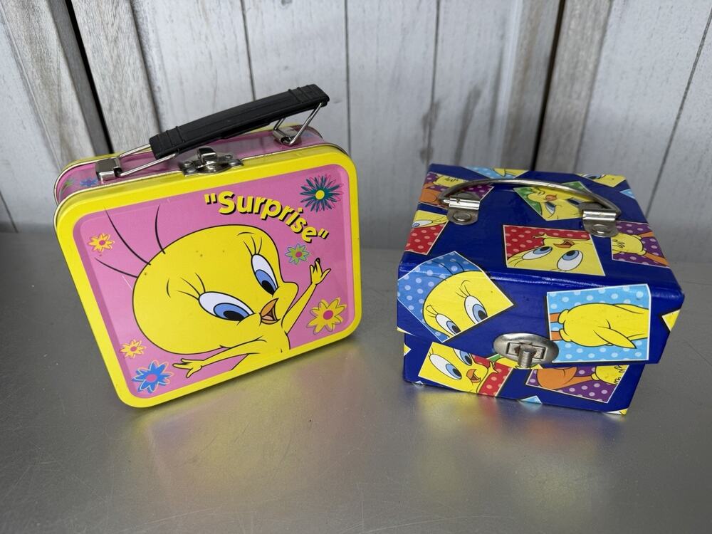 Y2K Tweety Looney Tunes Trinket Boxes Mini Tin With Hinge Closure 90s Set Of 2